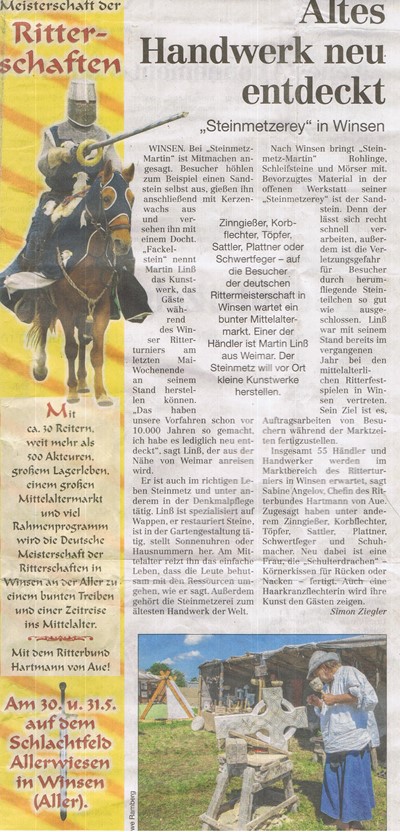 Zeitungsartikel-Cellesche Zeitung-Altes Handwerk neu entdeckt 2015 05 26 400x832